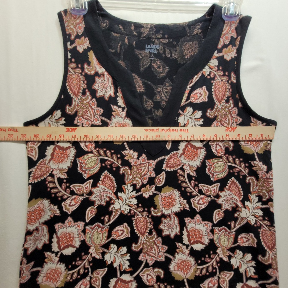 Lands End Womens Black Floral Paisley Cotton Sleeveless Shift Dress Pockets L - Picture 9 of 13